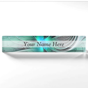 Abstract With Blue, Modern Fractal Art Nameplate