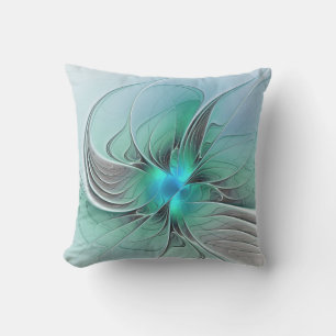Abstract With Blue, Modern Fractal Art Outdoor Pillow