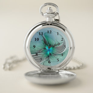 Abstract With Blue, Modern Fractal Art Pocket Watch