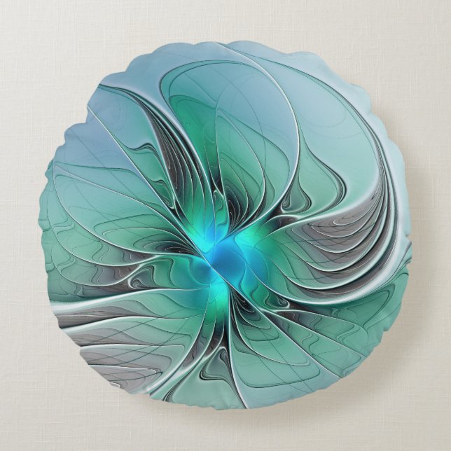 Abstract With Blue, Modern Fractal Art Round Pillow (Front)