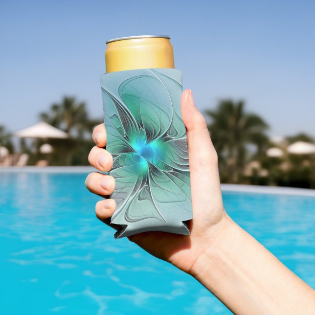 Abstract With Blue, Modern Fractal Art Seltzer Can Cooler (In Situ Pool)