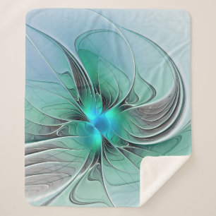 Abstract With Blue, Modern Fractal Art Sherpa Blanket