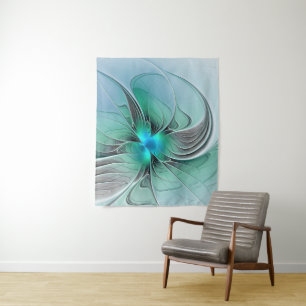 Abstract With Blue, Modern Fractal Art Tapestry