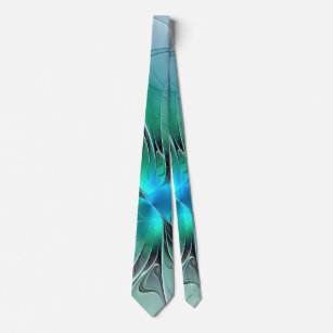 Abstract With Blue, Modern Fractal Art Tie