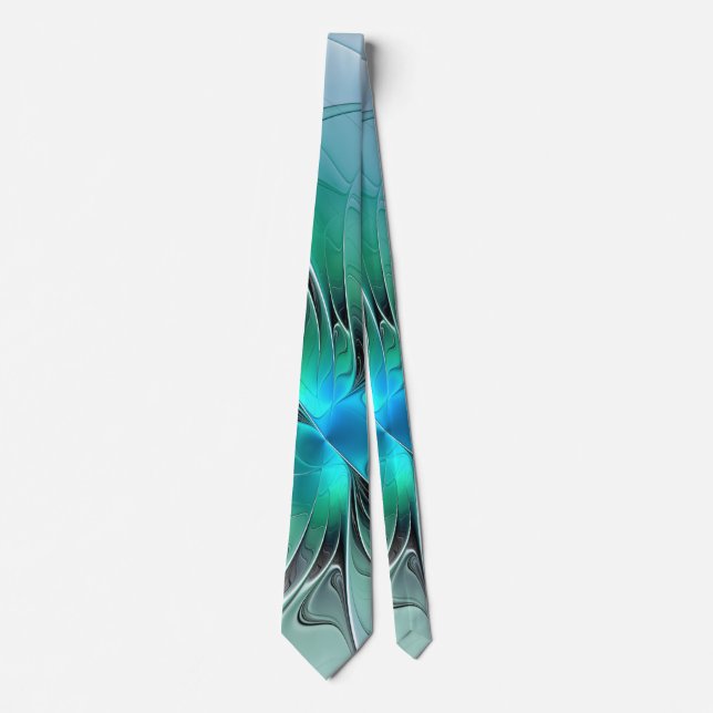 Abstract With Blue, Modern Fractal Art Tie (Front)