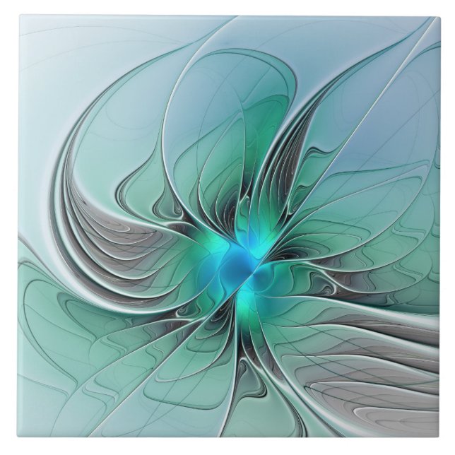 Abstract With Blue, Modern Fractal Art Tile (Front)