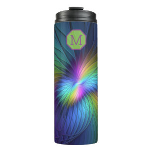 Abstract With Blue, Modern Fractal Monogram Thermal Tumbler
