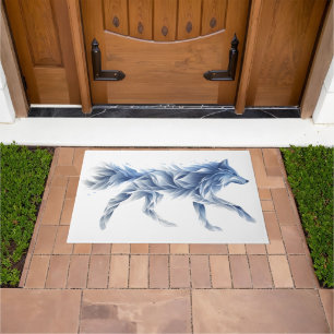 Abstract Wolf Art: Geometric Animal Illustration Doormat