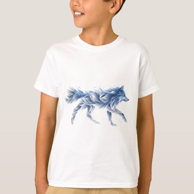 Abstract Wolf Art: Geometric Animal Illustration T-Shirt (Front)
