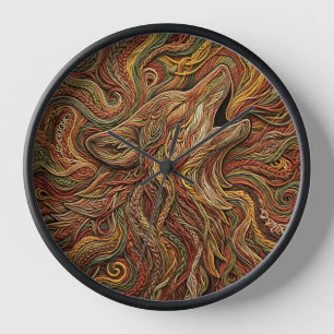Abstract Wolf Head Earth Tone Art Clocks