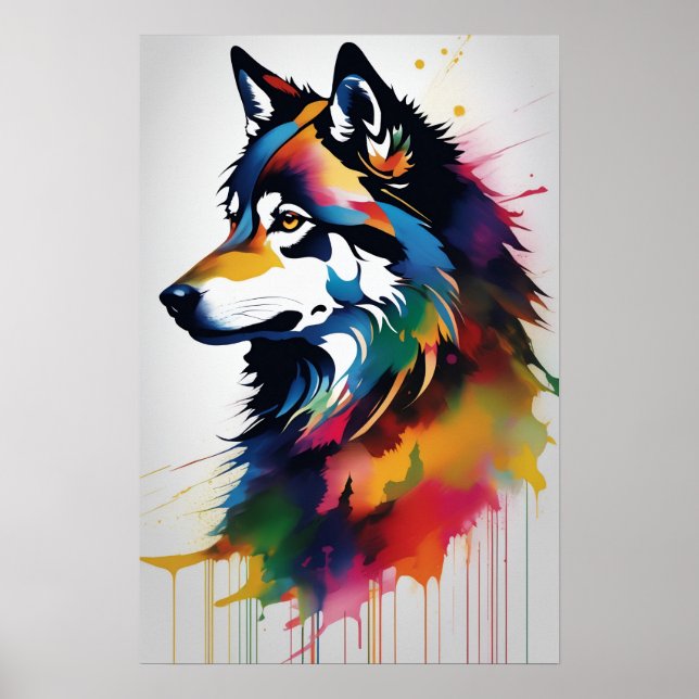 Abstract Wolf Portrait Art Poster (Front)