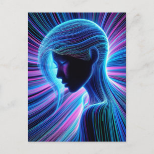 Abstract woman colourful neon lines postcard