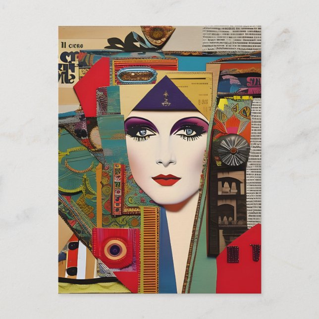 Abstract Woman Face Colourful Collage Postcard (Front)