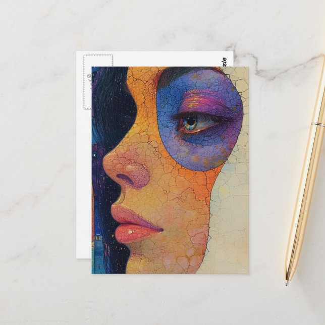 Abstract Woman Face Postcard (Front/Back In Situ)
