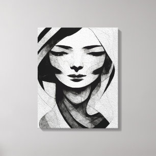 Abstract Woman Face Wall Art Black and White