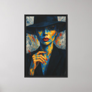 Abstract Woman in Hat Red Lips Colour Splash Canvas Print