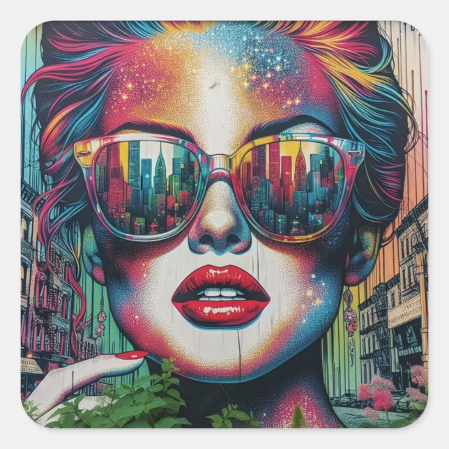 Abstract Woman in Sunglasses Ai Art Blank Square Sticker (Front)