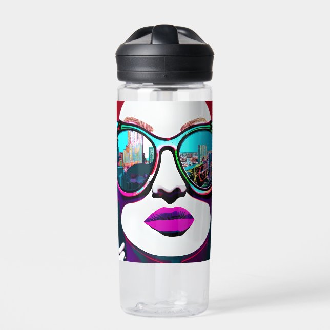 Abstract Woman in Sunglasses Personalized Water Bottle (Front)
