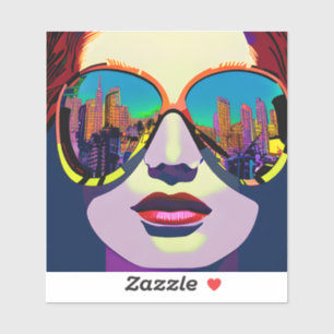 Abstract Woman in Sunglasses with City Reflection 