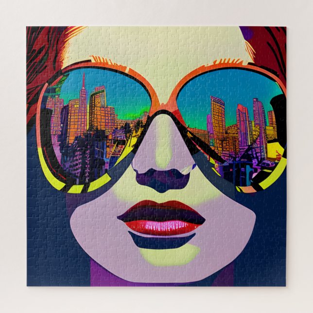 Abstract Woman in Sunglasses with City Reflection  Jigsaw Puzzle (Vertical)