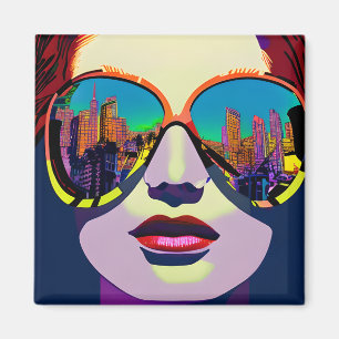 Abstract Woman in Sunglasses with City Reflection Magnet