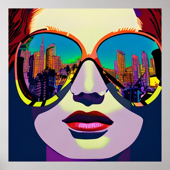 Abstract Woman in Sunglasses with City Reflection  Poster (Front)