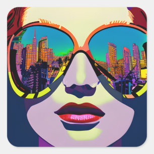 Abstract Woman in Sunglasses with City Reflection  Square Sticker