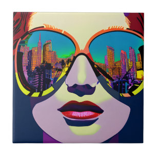 Abstract Woman in Sunglasses with City Reflection  Tile