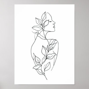Abstract Woman Line Art   Botanical Minimalist Neu Poster