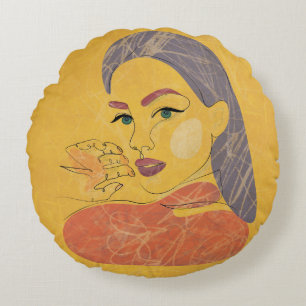 Abstract Woman: Minimalist Line Portrait Round Pillow