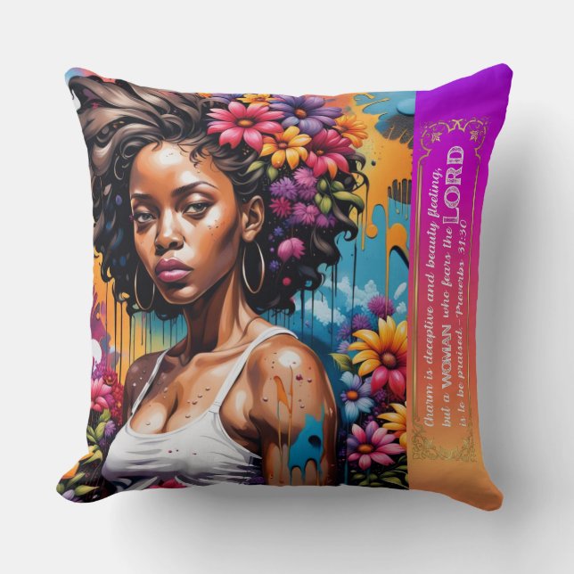 Abstract Woman of Faith Proverbs 31 30 Throw Pillow (Front)