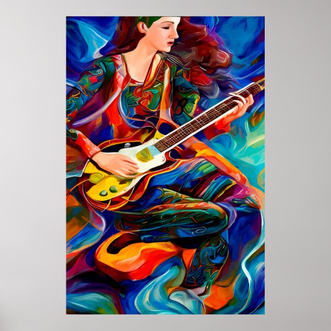 Abstract Woman Playing guitar Music art Poster (Front)