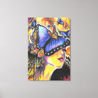 Abstract Woman Portrait Butterflies Art