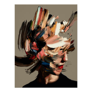 Abstract Woman Portrait Colourful Brushstroke Expr Poster