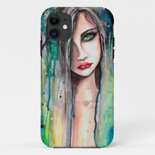 Abstract Woman Portrait in Watercolor Fantasy Art iPhone 11 Case