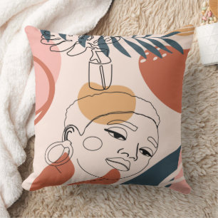 Abstract Woman Portrait Line Art Throw Pillow