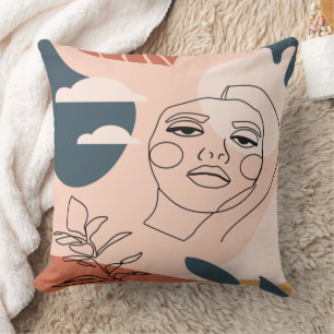 Abstract Woman Portrait Line Art Throw Pillow