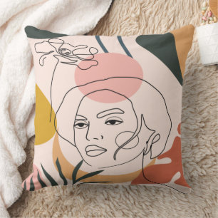 Abstract Woman Portrait Line Art Throw Pillow