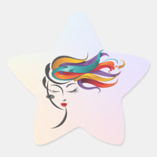 Abstract Woman with Colourful Flowing Hair Art Star Sticker