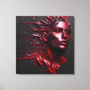 Abstract Woman's Face in Anodized Red Canvas Print