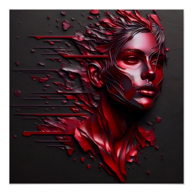Abstract Woman's Face in Anodized Red Poster (Front)