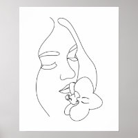 Abstract Woman's Face With A Flower Line Art