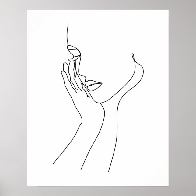 Abstract Woman's Hand On Face Line Art Poster (Front)