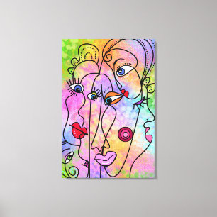 Abstract Women Faces Moods - Cubism Style Drawing  Canvas Print