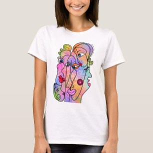 Abstract Women Faces Moods - Cubism Style Painting T-Shirt