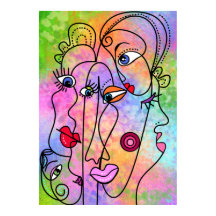 Abstract Women Faces Moods Poster Cubism Style