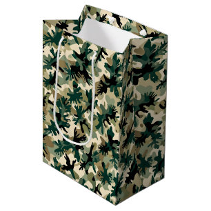 Abstract Woodland Camouflage Pattern Green and Tan Medium Gift Bag