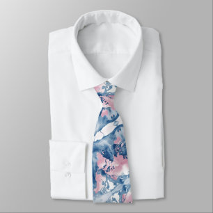 Abstract World Map in Soft Pink and Blue Tones Tie