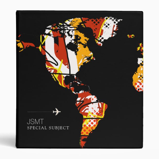 Abstract World Map International Travel Subjects Binder (Front)
