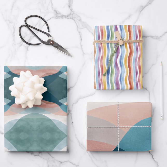 Abstract Wrapping Paper Flat Sheet Set of 3 (Front)